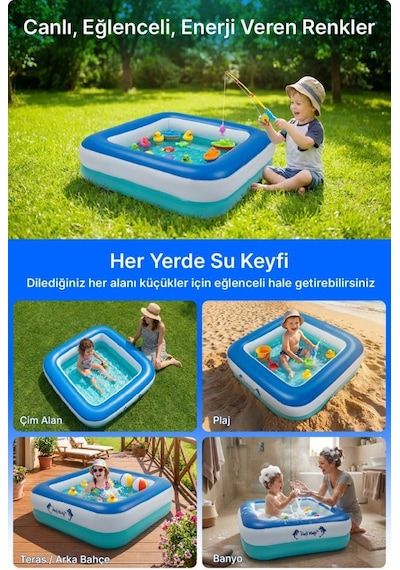 Heykida Swim Safe Kare Yüzme Havuzu 86x86x25cm Mavi