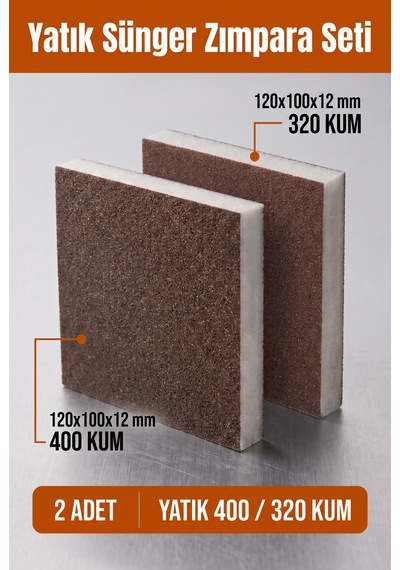 320 - 400 Kum Sünger Zımpara Seti 120x100x12 Mm Yatık El Zımparası 2 Adet