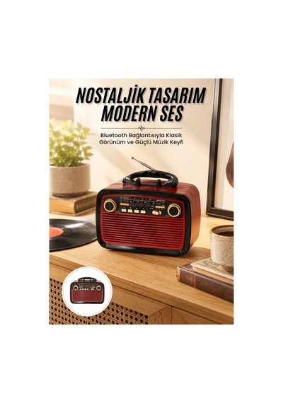 Nostalji Radyo Bluetooth Hoparlör Usb-sd Kart Giriş Led Fener Işıklı Bataryalı Pilli Yeni Nesil Renkli