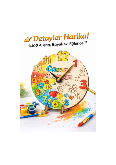 Canım Annem Yazılı Ahşap Saat Boyama Okul Kreş Anaokulu İlkokul Etkinlik