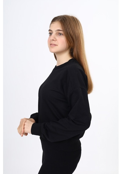 Toontoy Kız Çocuk Düşük Omuz Gazeli Okul Sweatshirt Siyah