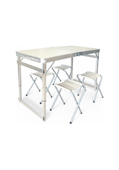 Madfox Campset Shadeport Tabureli Katlanır Masası Seti Beyaz