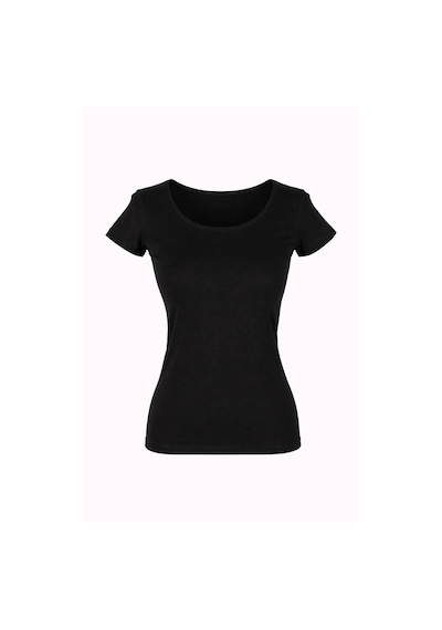 Trender Derin Yaka Siyah Kadın T-shirt 2603-04