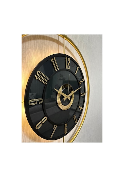 Pey Aksesuar Metal Camlı Duvar Saati 60x80 Cm Büyük Boy Işıklı Gerçek Cam Gold-füme-siyah-gold M61-gold-füme-siyah-gold