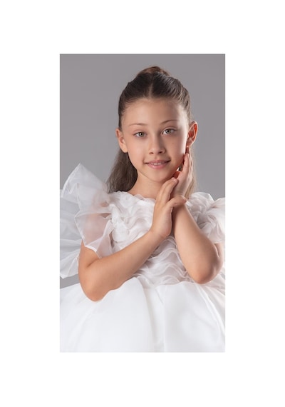 Mnk Baby & Kids Maronia Kız Çocuk Prenses Model Abiye Elbise - Pembe M00746 Beyaz