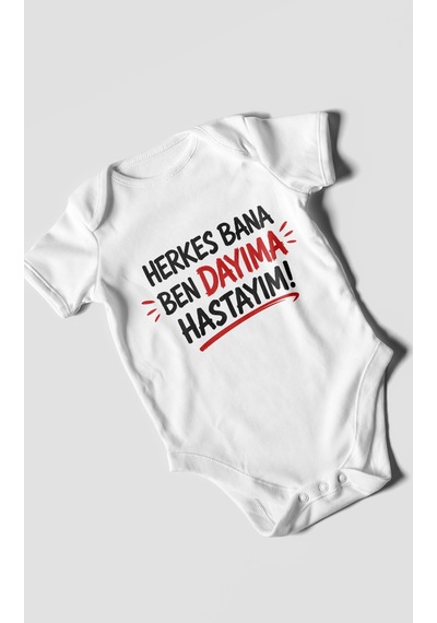 Morivokids Herkes Bana, Ben Dayıma Hastayım Kısa Kollu Bebek Body %100 Pamuk Zbn187-kk Beyaz