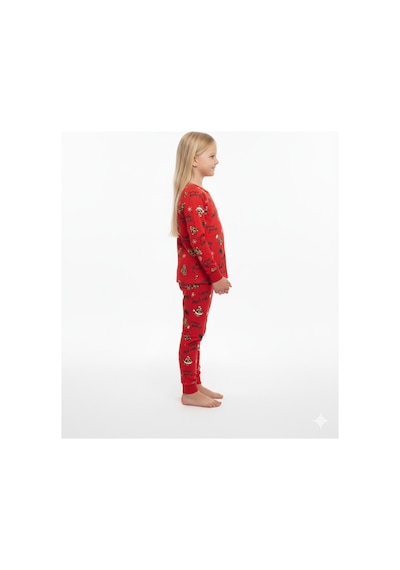Kırmızı Renkli Baskılı Unisex Pijama Takımı %100 Pamuk Kırmızı