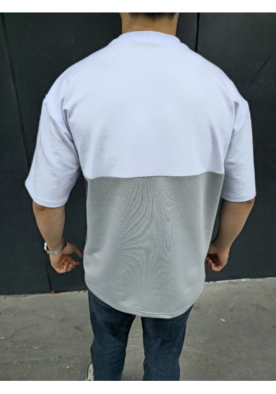 Erkek Kısa Kol Yazlık Tişört Torba Cepli Parçalı T-shirt - Gri