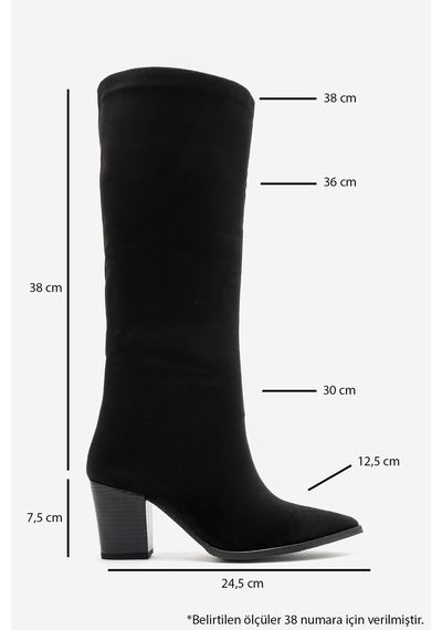 Luvi Shoes Moıra Siyah Süet Kadın Kalın Topuklu Çizme