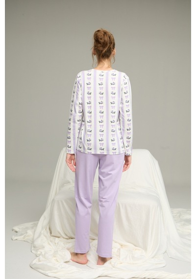 Siyah İnci Örme Pamuklu Pijama Takım25240270 Lila