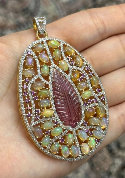 Turmalin Opal Elmas Kolye Ucu 089
