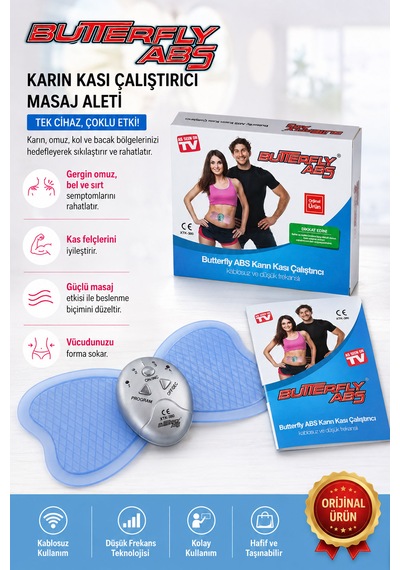 Butterfly Abs Elektro Kas Karın Kası Çalıştırıcı Masaj Aleti Mavi