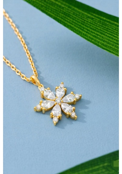 Çekirdekjewelry Altın Kaplama Kar Tanesi Kolye Işıklı Kutulu, Zirkon Taşlı Şık Kadın Kolye Sarı