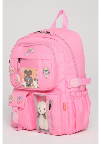 Kawaii Kore Tarzı Okul Çantası Aksesuarlı Kız Çocuk Çantası Pembe