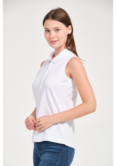 Kadın Regular Fit Kolsuz Polo Beyaz