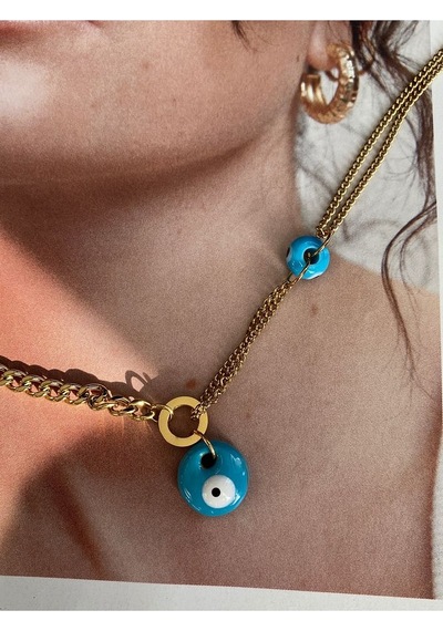 Pinery Jewels Nazar Boncuklu Paslanmaz Çelik Kadın Gold Kolye Altın