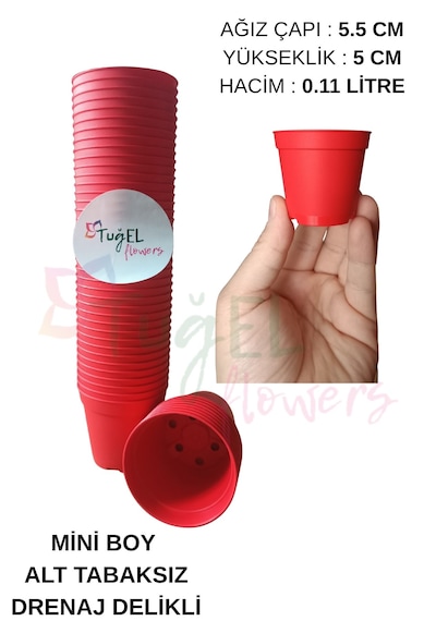 Kırmızı Kaktüs&sukulent Üretim Saksısı 1.kalite Mini Boy-5.5 Cm 100 Adet