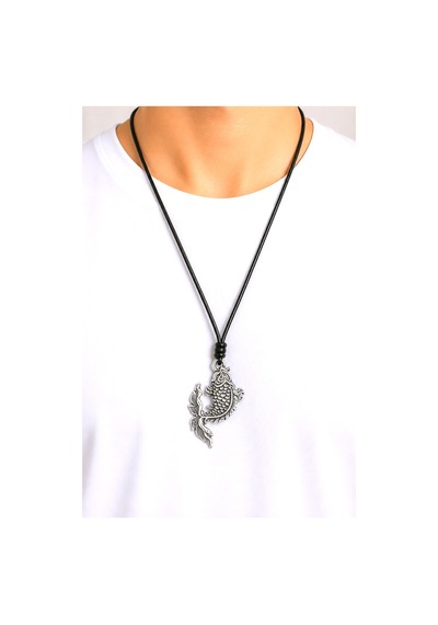 Kore İp Askılı Ve Krom Çelik Kaplamalı Unisex Tribal Kolye Kkrm-05 Gümüş4