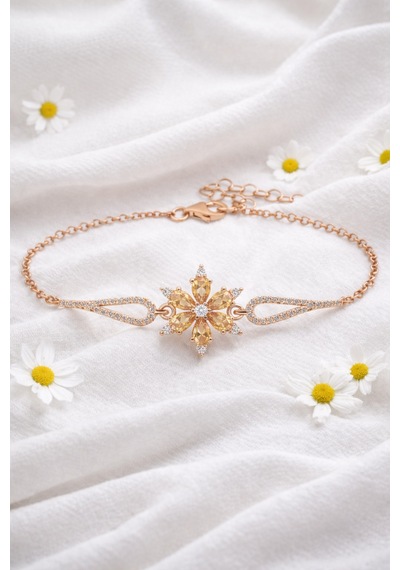 Çekirdekjewelry 925 Ayar Gümüş Şampanya Taşlı Bileklik Pembe