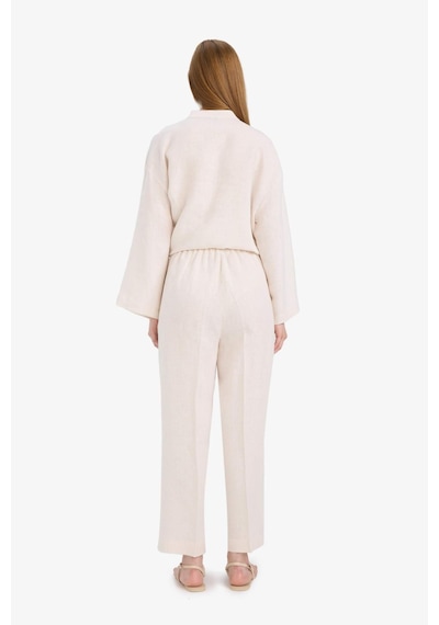 Defacto %100 Keten Straight Fit Esnek Belli Cepli Pantolon D4388ax25smer42 Ekru