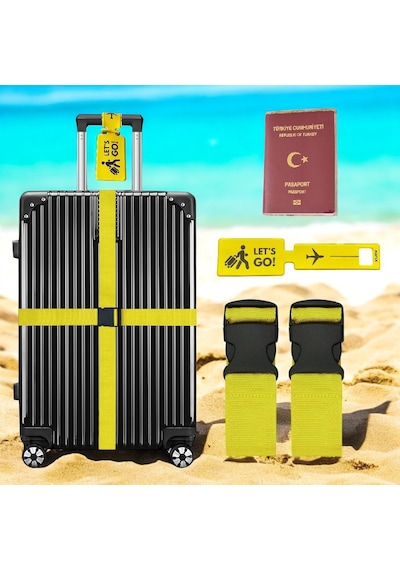 Tarix Valiz Kemeri 2 Adet + Etiket 1 Adet + Şeffaf Pasaport Kılıfı 1 Adet Sarı