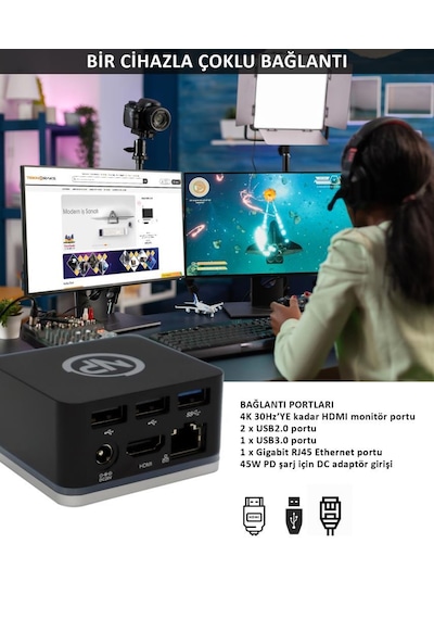 Npo Tcd-101 Mac Uyumlu 4K M1 Çip Uyumlu Hdmi 3Xusb 45W Pd Mini Docking Station