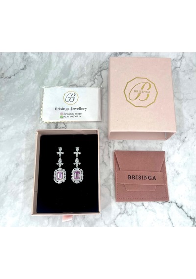 Lady Pembe Baget Taşlı İthal Gümüş Küpe-988 Silver