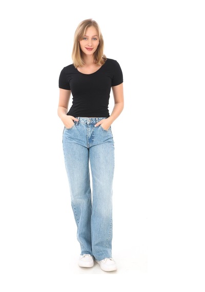 V Yaka Slim Fit Crop Tişört-siyah Siyah