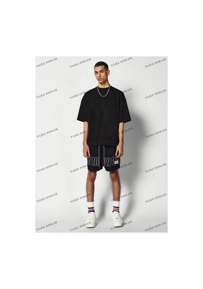 Tarzsokak Y2k Unisex Yaz Şort Bermuda Harajuka Anime Retro Kod-11532 Siyah