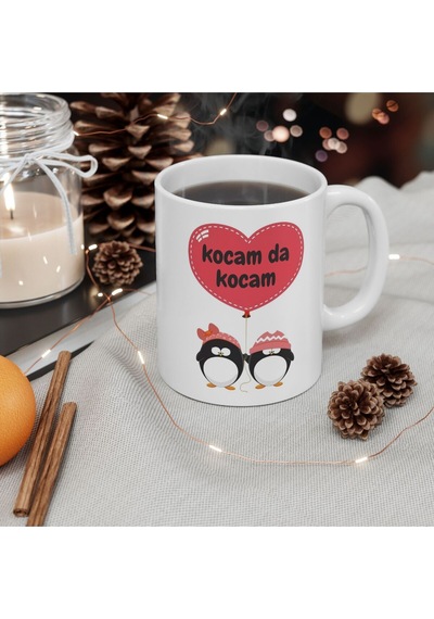 Kocam Da Kocam Sevgili Çift Örgü Penguenler - Doğum Günü Hediyesi - Hediye Porselen Kupa Bardak Beyaz