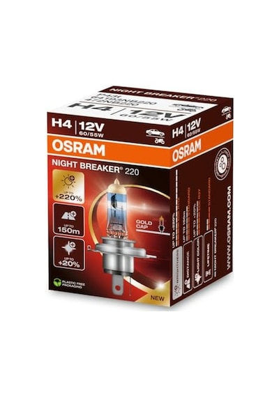 Osram H4 Nıght Breaker 220% Daha Güçlü Işık 1adet , 12v, 60/55w Karton Kutu Enerji Sınıfı A