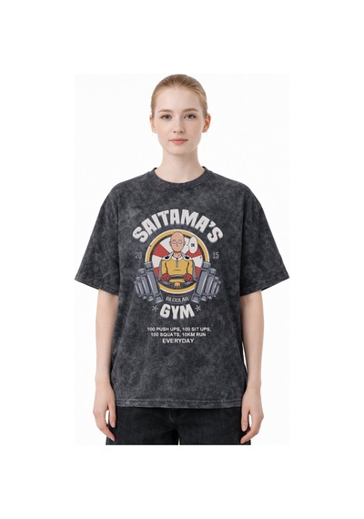One Punch Man Saitama Fitness Bodybuilding Anime Baskılı Unisex O Siyah