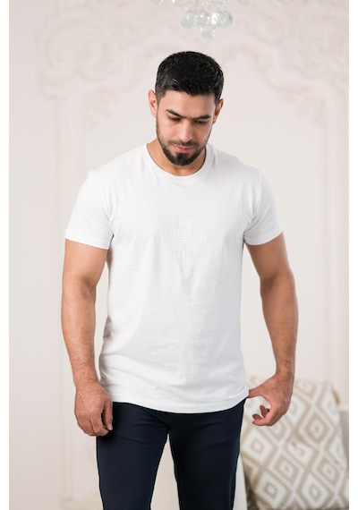 Paul Martin Bisiklet Yaka Önü Baskılı Pamuklu Basic Regular Fit T-shirt Beyaz