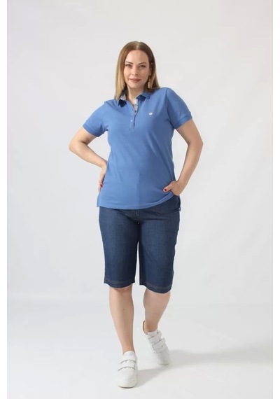 Moda Berray 21305 Kısa Kollu Büyük Beden Lacoste Kumas T-shirt İndigo İndigo