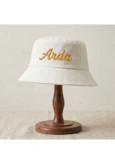 Bk Gift Kişiye Özel İsim Nakışlı Unisex Bucket Şapka Beyaz Pamuk Gabardin Kumaş Yazlık Şapka