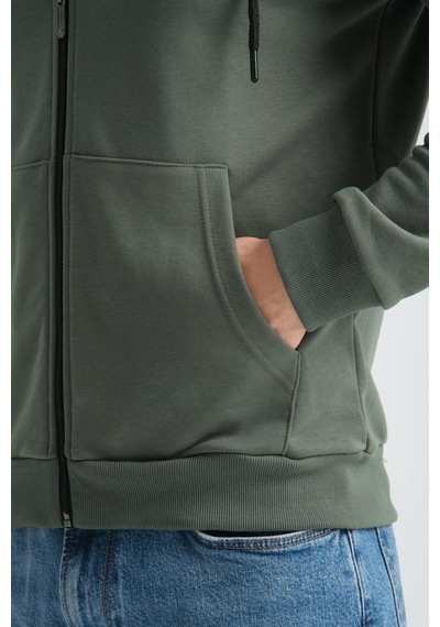 Shooter Sportwear Shooter Erkek Üç İplik Şardonsuz Fermuarlı Kapüşonlu Sweatshirt Haki