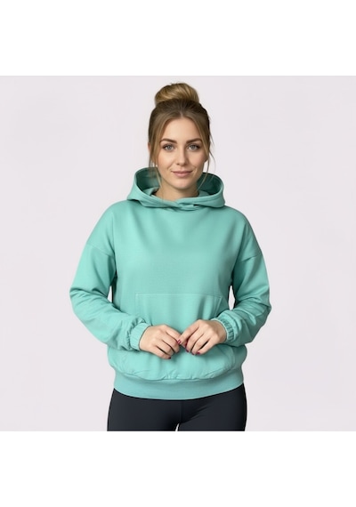 Oversize Kanguru Cepli Kapüşonlu Sweatshirt Turkuaz