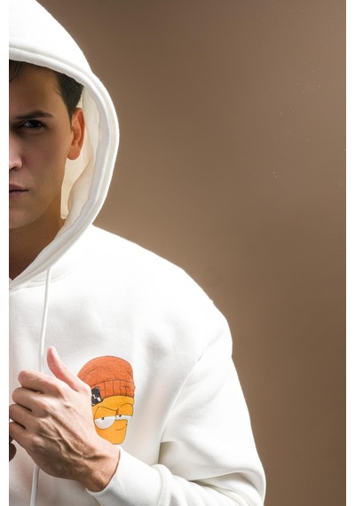 Regular Fit Kapşonlu 3 İplik Kalın İçi Polarlı Kangru Cepli Baskılı Erkek Sweatshirt 001