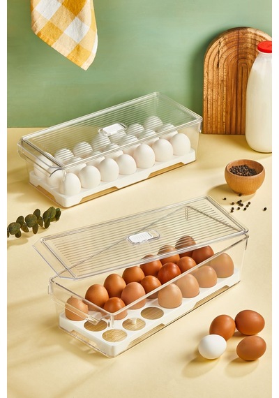 Yumurtalık Buzdolabı Düzenleyici Organizer 2 Adet Beyaz - Şeffaf