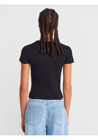 Dilvin 31673 V Yaka T-shirt-siyah Siyah