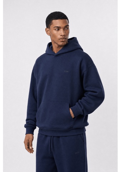 Erkek Respire Basic Oversize Hoodie Lacivert