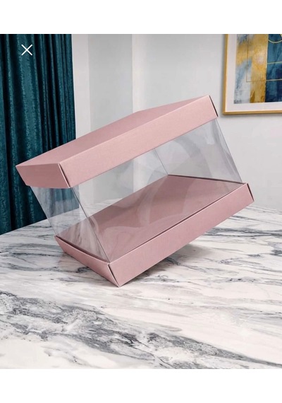 Asetat Gelin Damat Çeyiz Bohça Kutusu Toz Pembe Şeffaf Katlanabilir Demonte Orta Boy 33 33 25cm 1adet