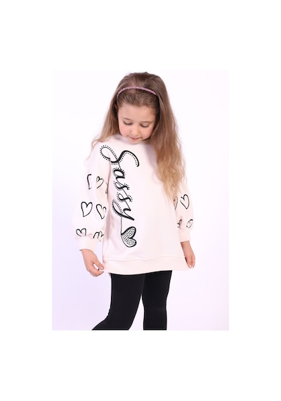 Toontoy Kız Çocuk Baskılı Balon Kol Sweatshirt Pudra