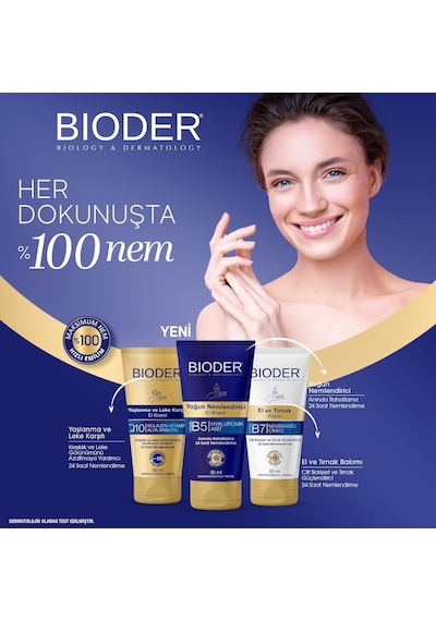 Bioder Yoğun Nemlendirici El Bakım Kremi 50 Ml Hyalüronik Asit Ve B5 Vitamini İçerikli, Hızlı Emilen Nemlendi