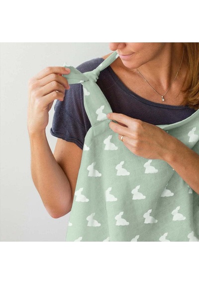 %100 Pamuk Müslin Bebek Emzirme Önlüğü - Mono Lapin Matcha Green Bbkemo-mhg-000std
