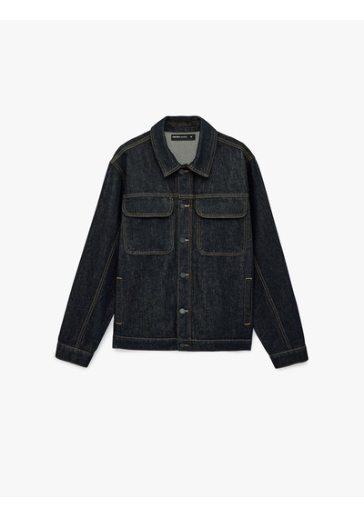Koton Uzun Kollu Cepli Düğmeli Oversize Jean Gömlek Ceket Koyu İndigo 6sam50060nd