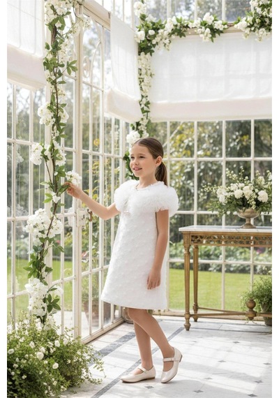 Pamina Kids Pamina Kız Çocuk Yakalı Tül Elbise Ekru 36106