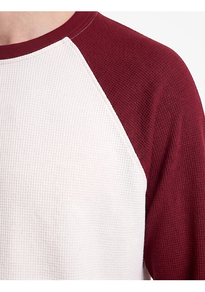 Koton Pamuklu Waffle Dokulu Oversize Bisiklet Yaka Kontrastlı Uzun Reglan Kollu Tişört Beyaz 7wam10146mk