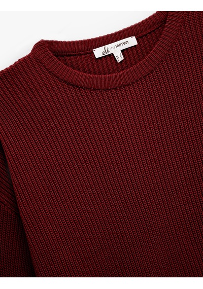 Koton Uzun Kollu Bisiklet Yaka Basic Triko Kazak Bordo 6wal90048ht Bordo