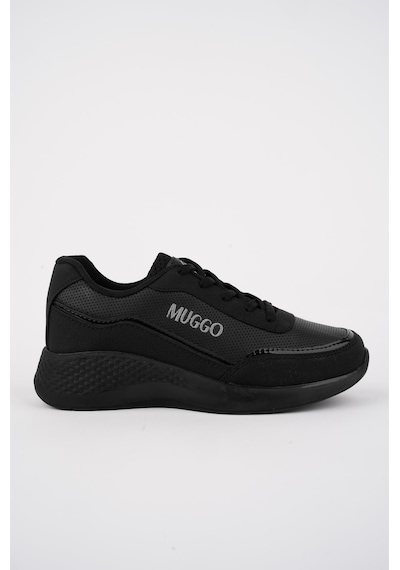 Muggo Coco Garantili Kadın Ortopedik Günlük Bağcıklı Şık Rahat Sneaker Spor Ayakkabı Siyah